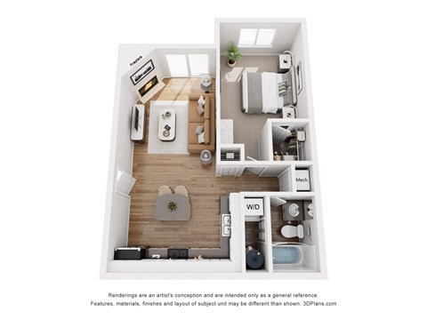 Floor plan for 1 bed, 1 bath